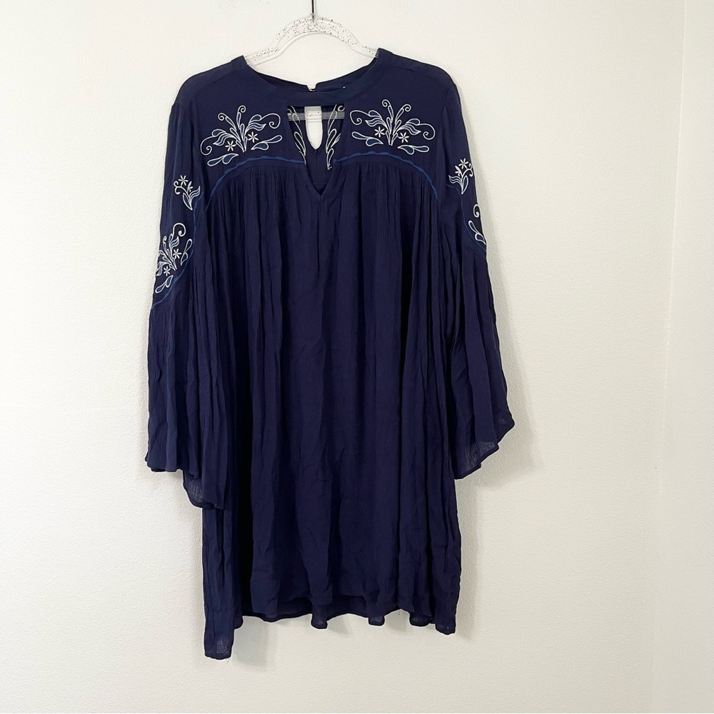 Umgee Blue Embroidered Flowy Texture Beachy Dress Size L